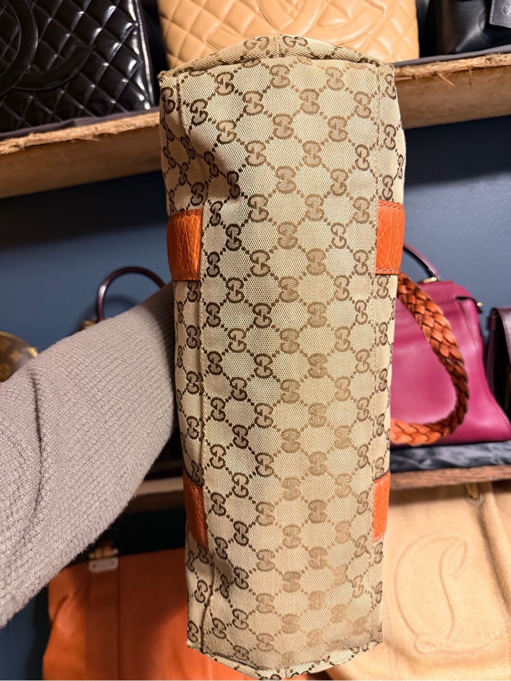 Gucci Libeccio Baboo GG Canvas Tote with Orange Leather Accents - Picture 5 of 9